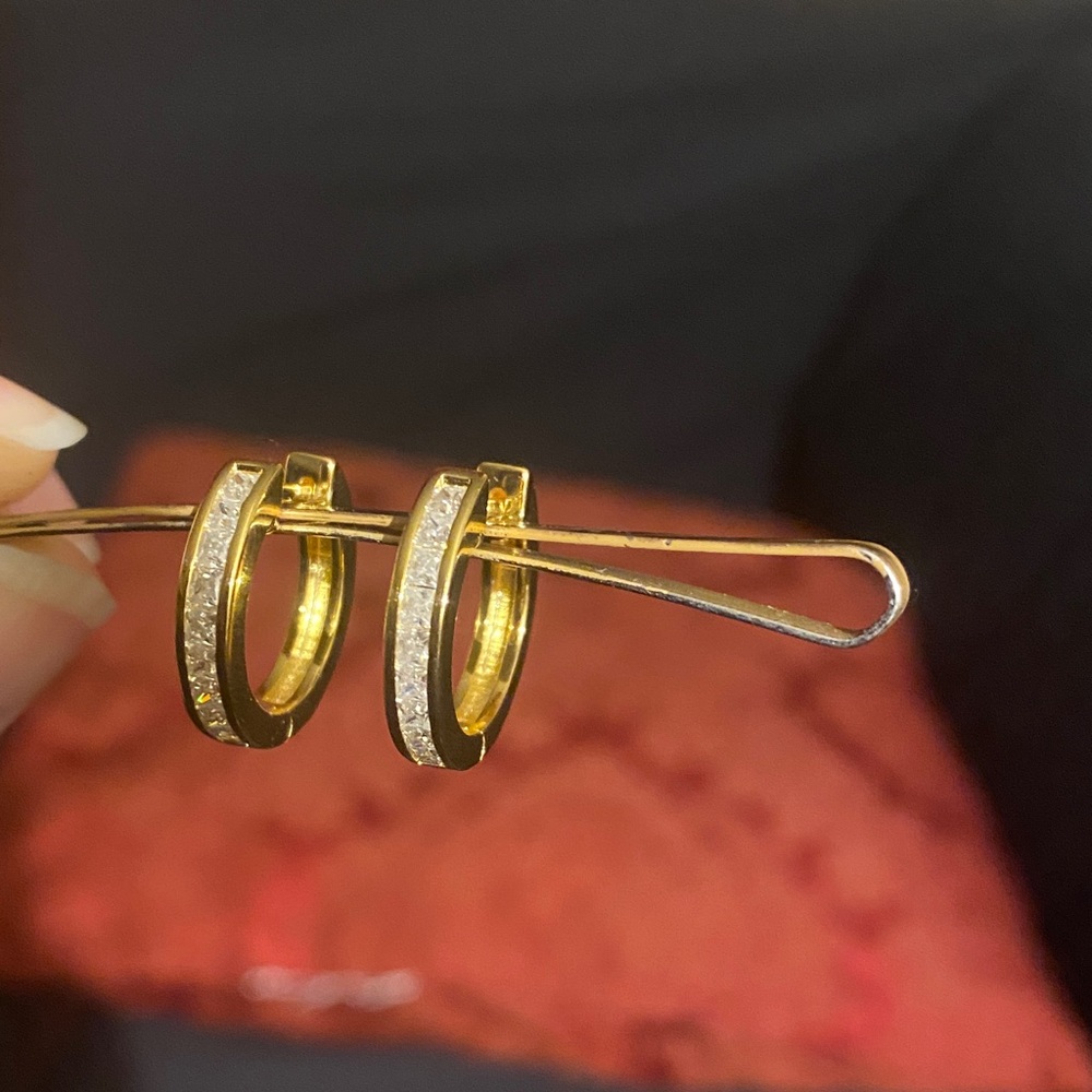 14k Gold over sterling silver, moissonite Hoop Earrings signed. - Picture 8 of 14
